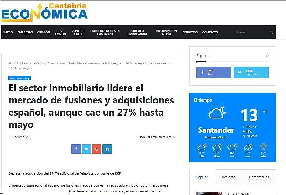 El sector inmobiliario lidera el mercado de fusiones y adquisiciones espaol, aunque cae un 27% hasta mayo